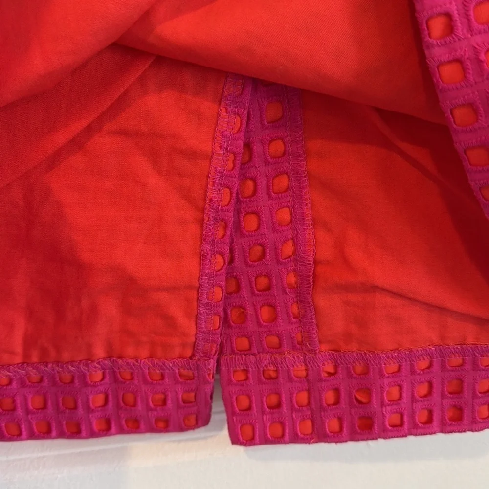 Talbots pink orange cut out double layer, cotton pencil skirt 14